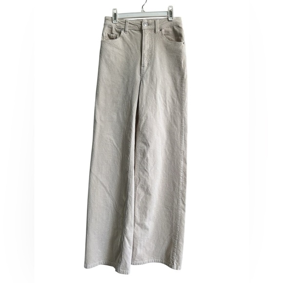 H&M Women’s Corduroy High Waisted Wide Leg Pants 5 Pocket Cream Off White Size 2 - Picture 1 of 10